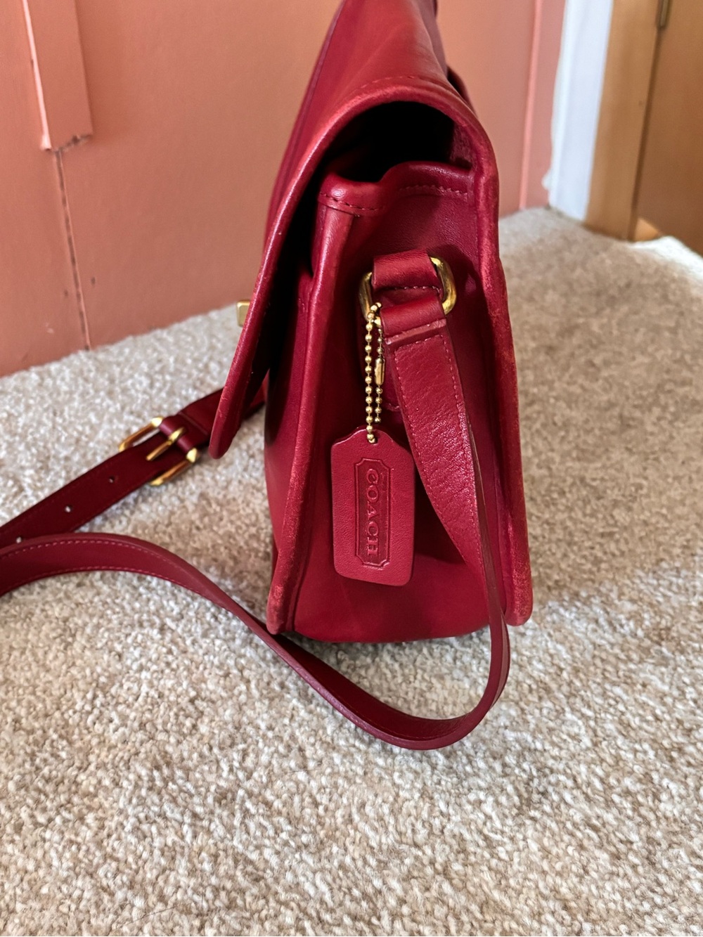 Vintage Coach 9790 Red City Crossbody Bag Nickel Turn Lock - Picture 4 of 16